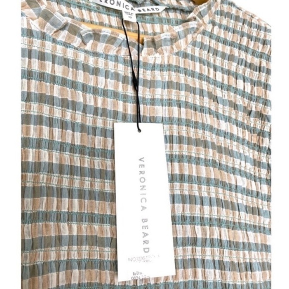 Veronica Beard Cici Smocked Seersucker Plaid Mini Mint Beige Dress NWT - Picture 12 of 16